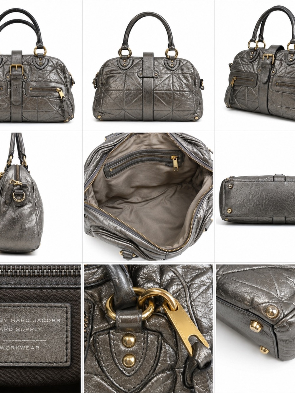 Marc Jacobs Stam Metallic Pewter Quilted Leather Satchel Y2K IT Bag